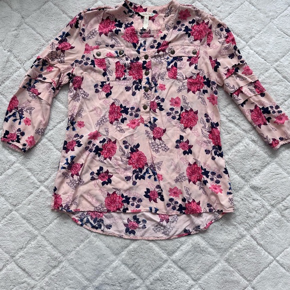 Matilda Jane | Pink Livery Millie Floral Ruffle Blouse | Size Medium - Picture 2 of 7